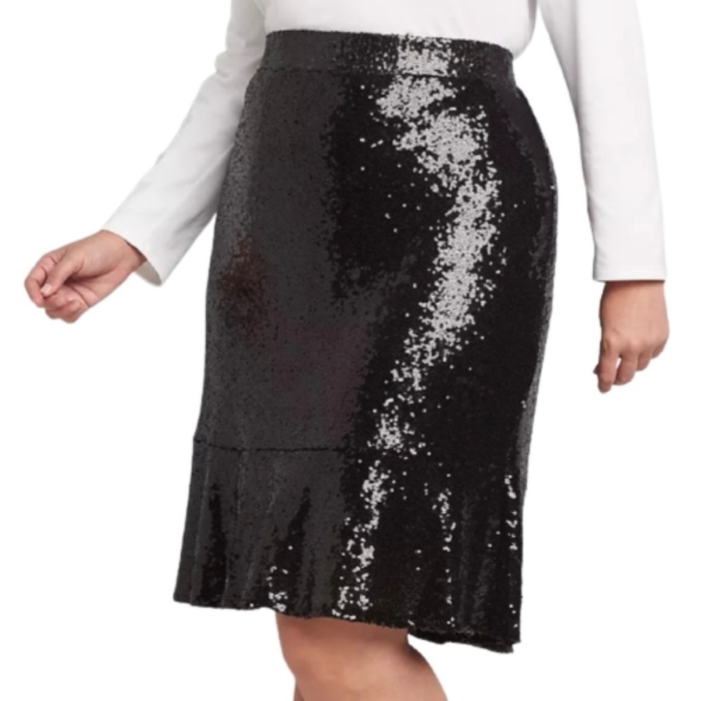 Lane Bryant | Black Sequin Flare Skirt